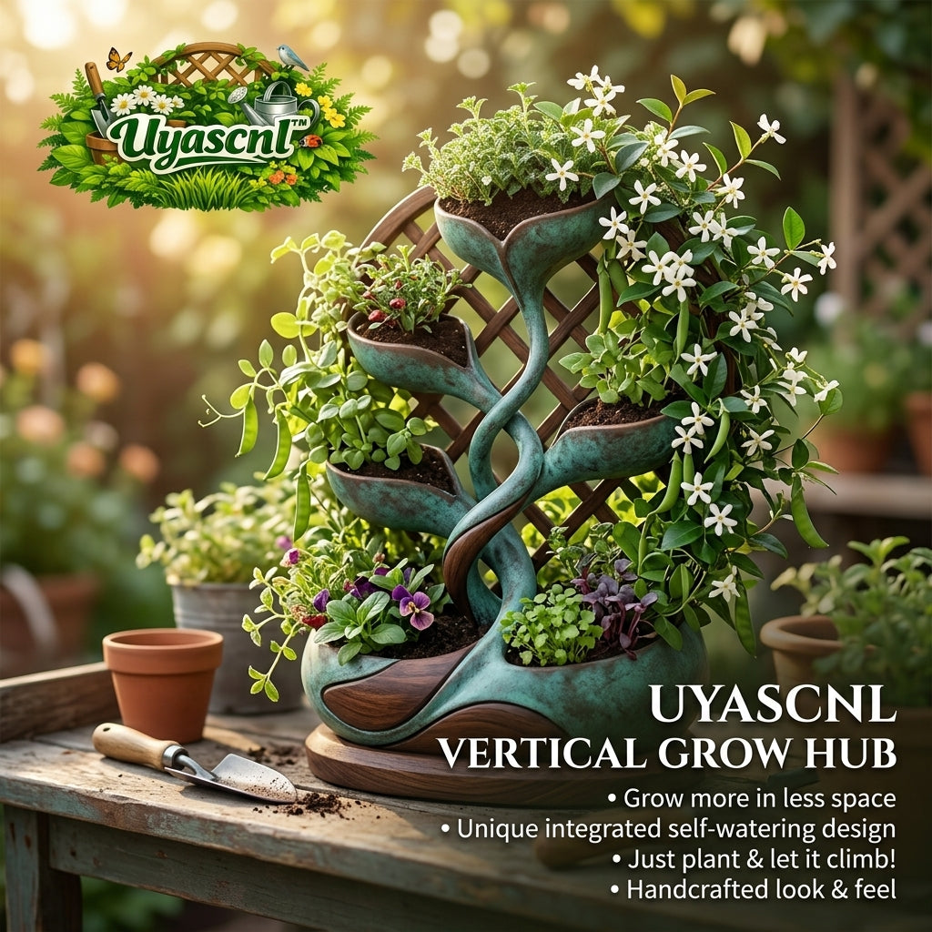 Uyascnl™ Artistic Vertical Grow Hub – Self-Watering Stackable Planter with Trellis | Space-Saving Garden Tower for Indoor & Outdoor Herbs, Flowers & Climbing Vines