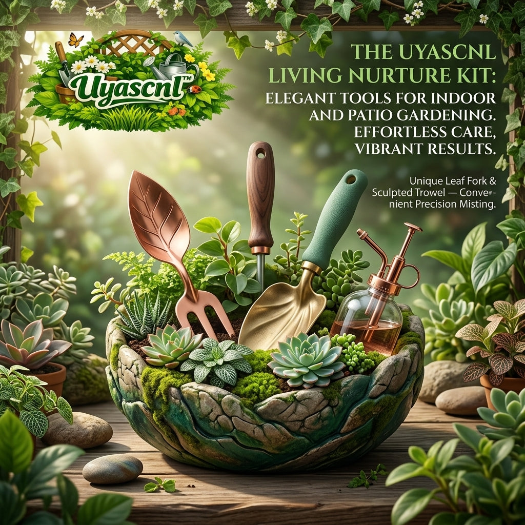 Uyascnl™ 3-Piece Elegant Succulent Gardening Tool Kit – Professional Indoor Plant Care Set with Leaf Fork, Sculpted Trowel, & Copper Spray Mister – Aesthetic Bonsai & Terrarium Accessories for Home & Patio