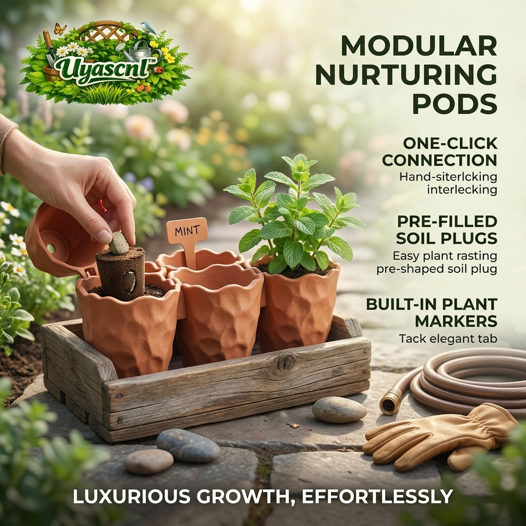 Uyascnl™ Modular Nurturing Pods – Premium Indoor Herb Garden Starter Kit | Interlocking Terracotta-Style Planters with Pre-Filled Soil Plugs & Built-in Plant Markers | All-in-One Growth System for Home & Office